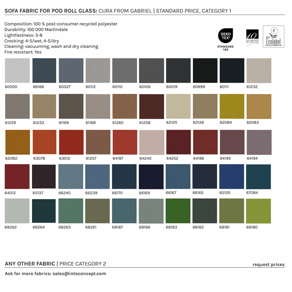 Materiali del divano per POD ROLL GLASS